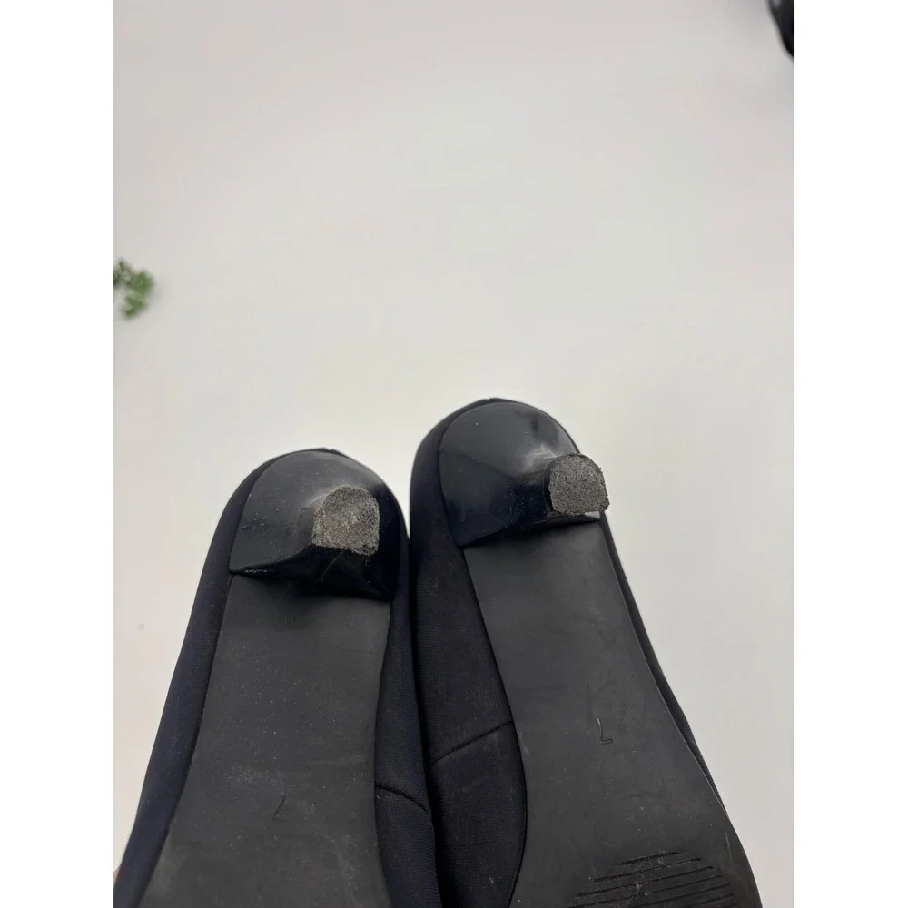 Kelly & Katie Pumps Womens 7.5 Black‎ Fabric Patent Cap Toe Kitten Heel Hardware
